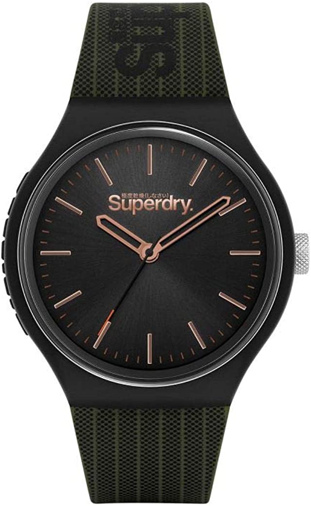 Superdry Mens Watch with Black Dial and Green Silicone Strap SYG293N