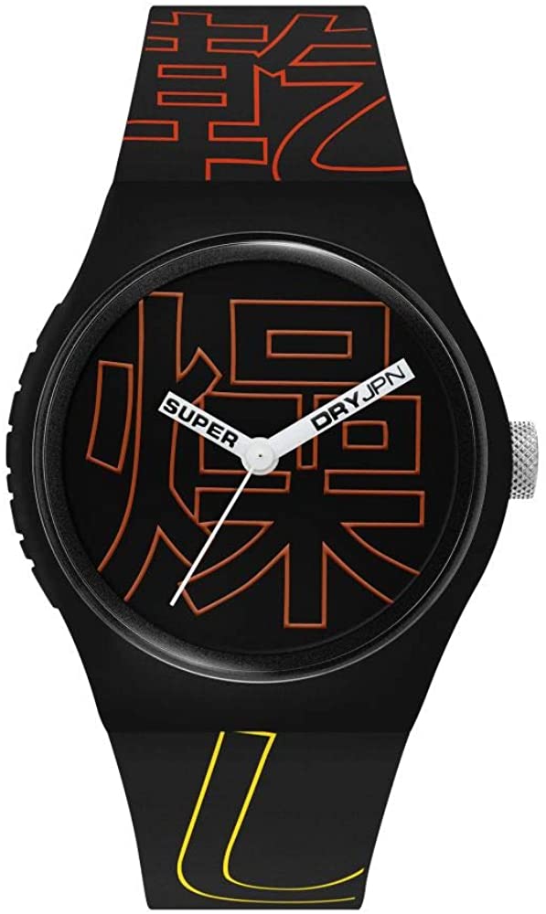 Gwylio Achlysurol i Ddynion Superdry gyda Deial Du a Strap Ddu SYG300BR