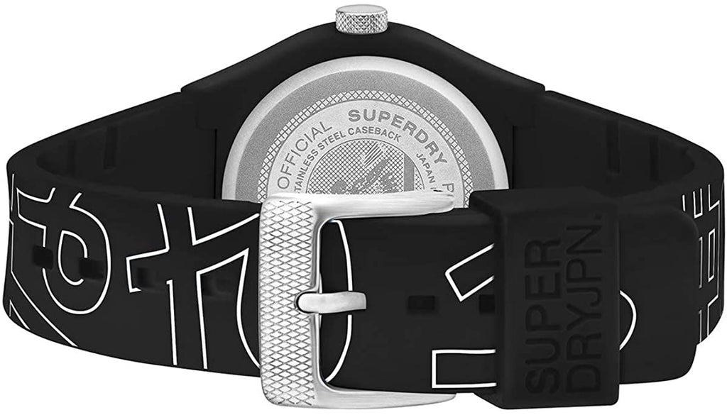 Gwisg Superdry i Ddynion gyda Deial Du a Strap Silicon Du SYG300BW