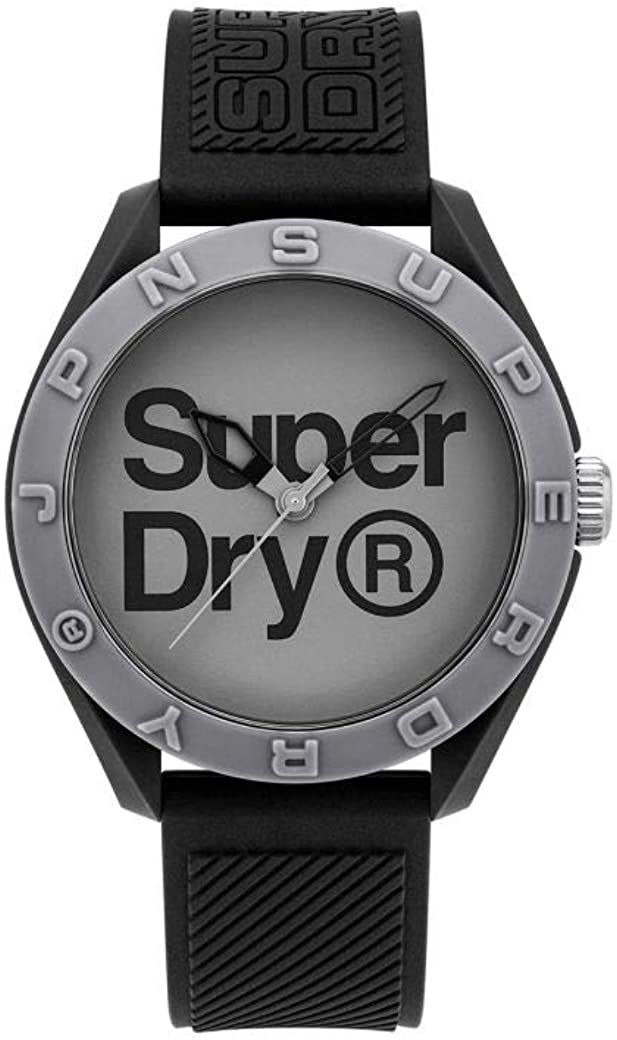 Gwylio Dynion Superdry gyda Deial Llwyd a Strap Ddu SYG303E