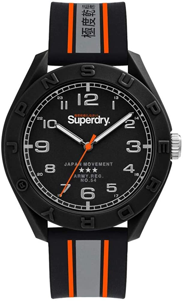 Gwylio Dynion Achlysurol Superdry gyda Deial Du a Strap Ddu SYG305EB