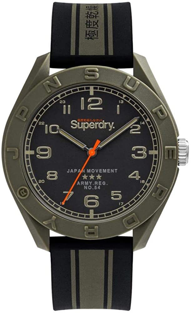Superdry Gwylio Dynion Army gyda Strap Silicon Du SYG305NB