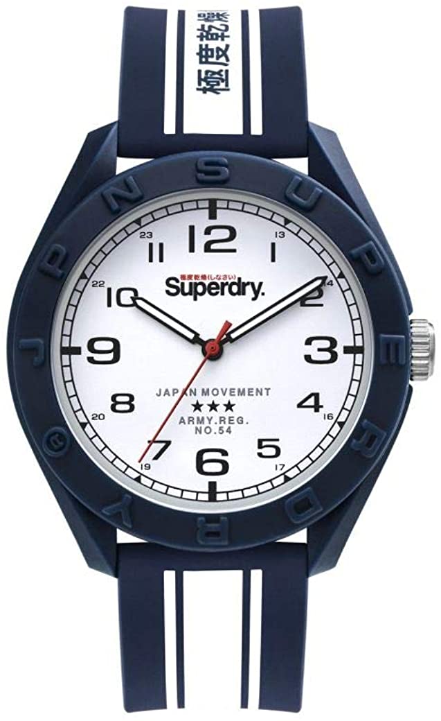 Clocsen Dynion Superdry gyda Deial Gwyn a Strap Silicon Glas SYG305UW