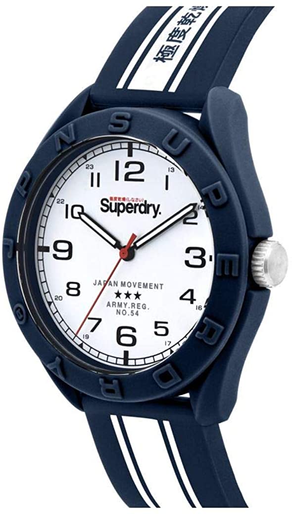 Clocsen Dynion Superdry gyda Deial Gwyn a Strap Silicon Glas SYG305UW