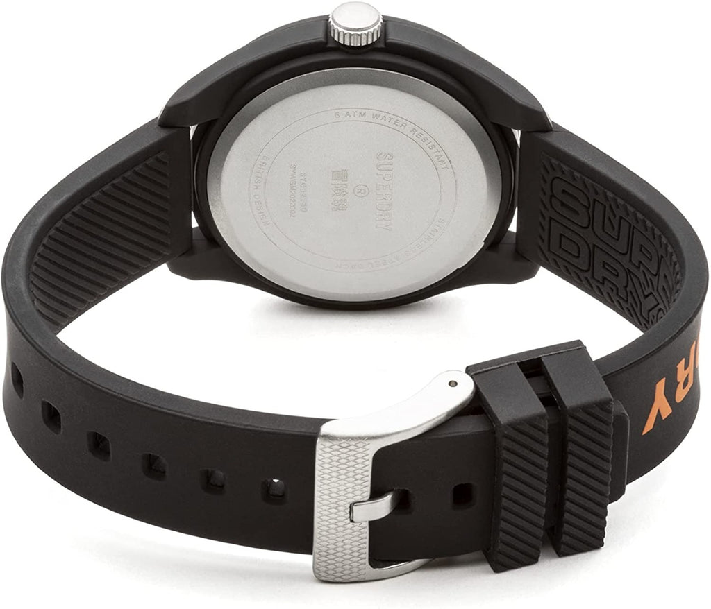 Gwylio Dynion Superdry Osaka Laser gyda Deial Haulsplanc Oren a Strap Silicon Du SYG321BO**ADNEWYDDWYD**