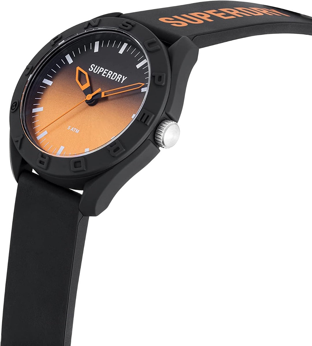 Gwylio Dynion Superdry Osaka Laser gyda Deial Haulsplanc Oren a Strap Silicon Du SYG321BO**ADNEWYDDWYD**