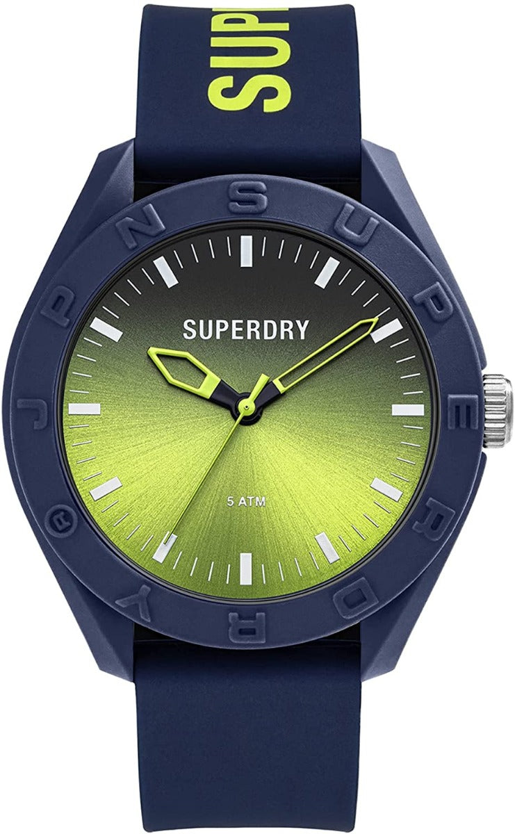 Superdry Osaka Laser Gwylio Dynion gyda Deial Haulsawdd Werdd a Strap Silicon Llyngesol SYG321UN