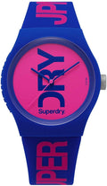 Gwylio Merched Superdry gyda Deial Pinc a Strap Silicon Glas SYL006UP