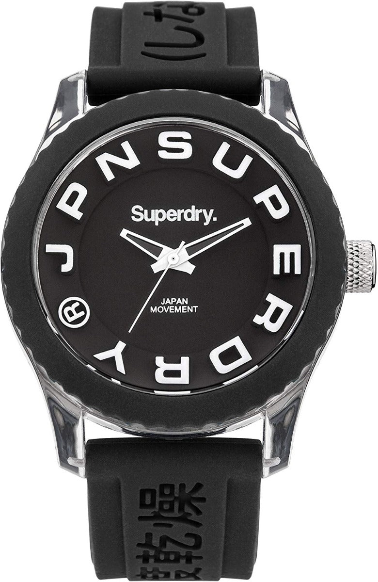 Gwylio Unisex Superdry gyda Deial Du a Strap Silicone Du SYL146BW