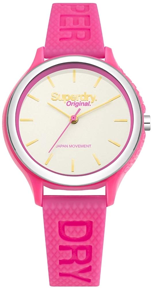 Superdry Ladies Watch with White Dial and Pink Silicone Strap SYL151P