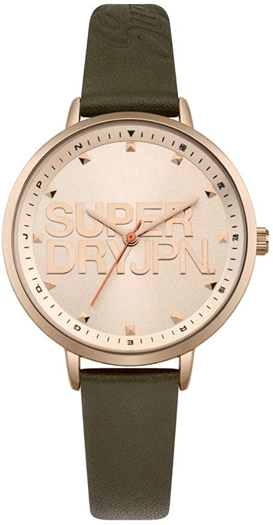 Superdry Ladies Watch with Rose Gold Dial and Green Strap SYL157NRG