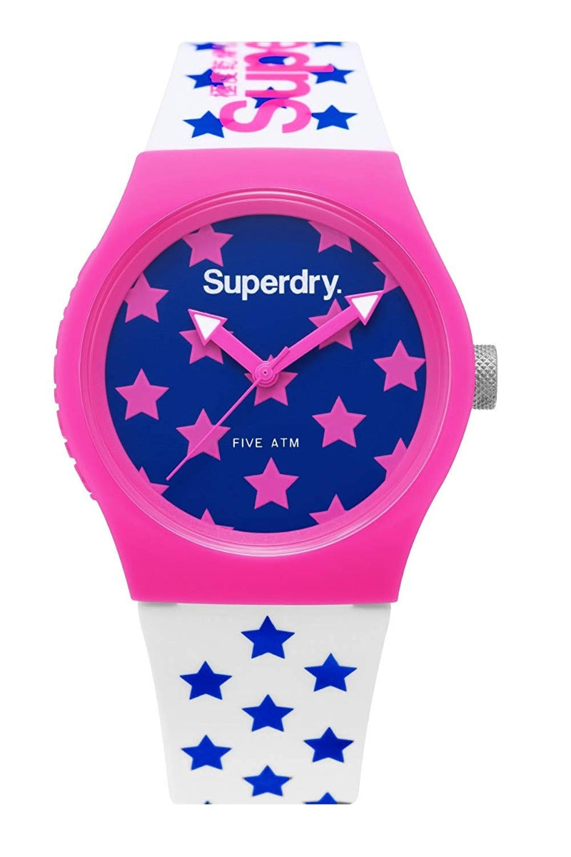 Superdry Ladies Womens Pink and Blue Star Silicone Strap Watch SYL168WP
