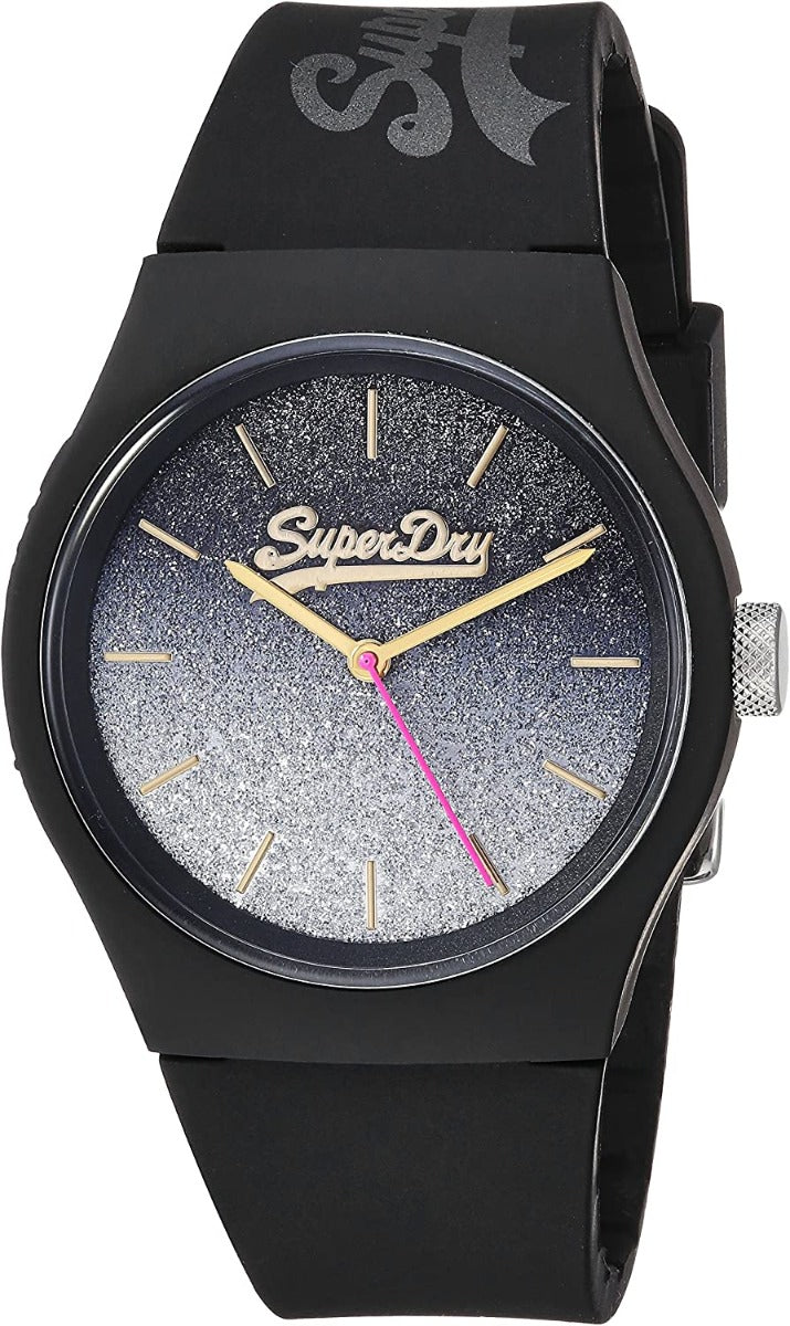 Superdry Ladies Urban Ombré Glitter Watch with Black Dial and Black Strap SYL179B