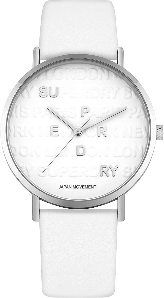 Gwylio Merched Superdry gyda Strap Lledr Gwyn SYL252WW