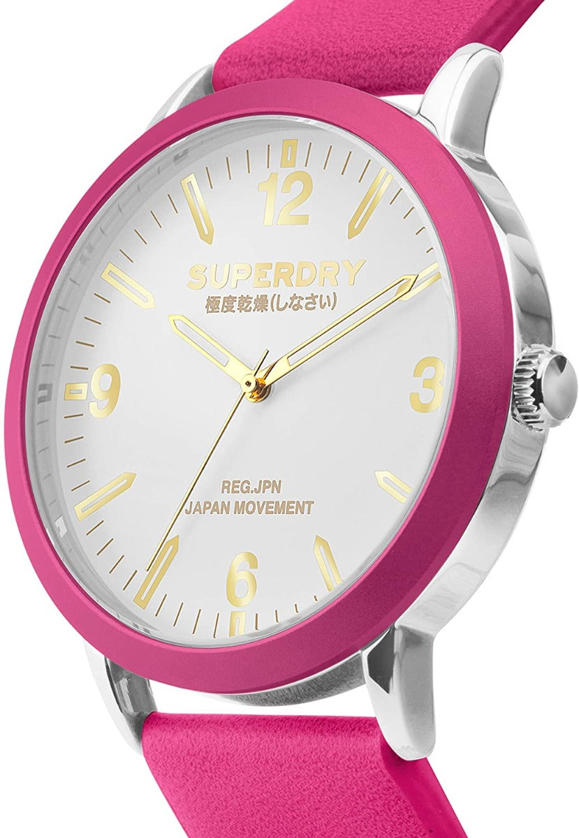 Superdry Ladies Watch with Pink Leather Strap & White Dial SYL259P