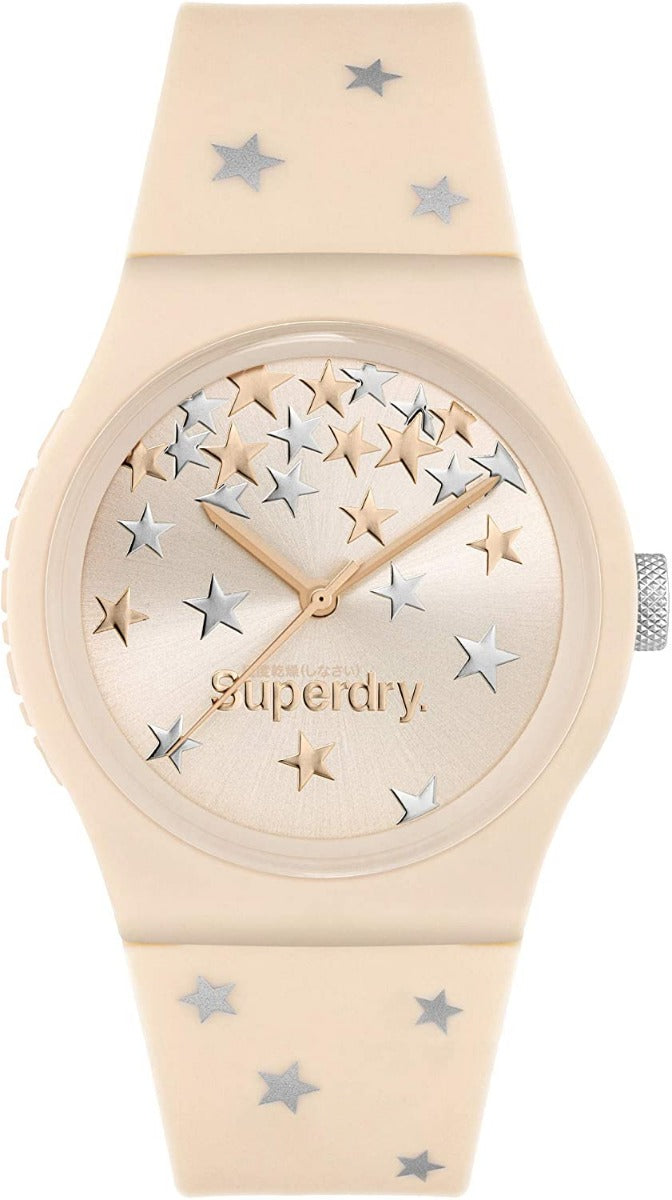 Gwylio Merched Superdry gyda Deial Pinc a Strap Silicon SYL275P
