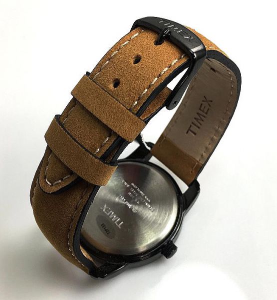 Timex Men's Watch with Black Indiglo Dial and Tan Leather Strap T2P133