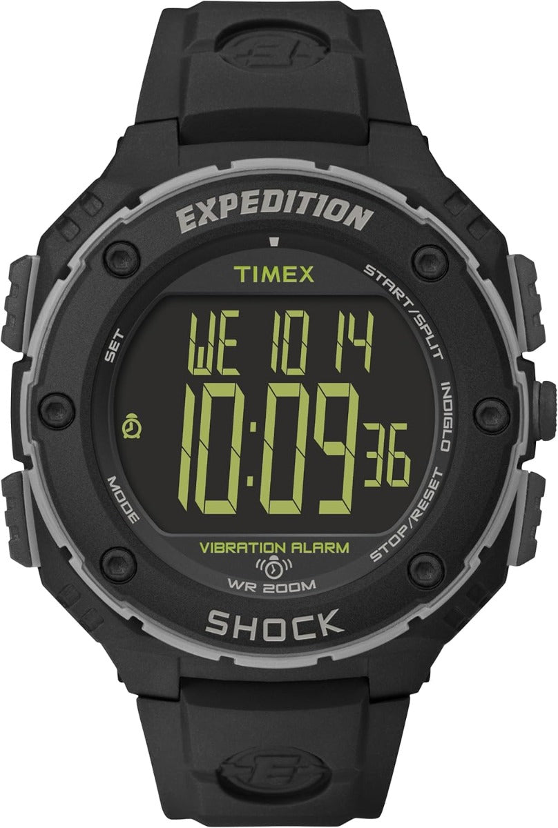 Ffionniadur Digidol Timex Expedition gyda Strap Resin Du T49950
