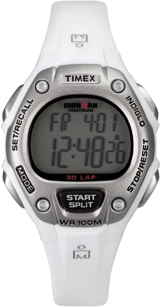 Clocwaith Digidol i Ferched Timex Ironman gyda Strap Silicon Gwyn T5K515