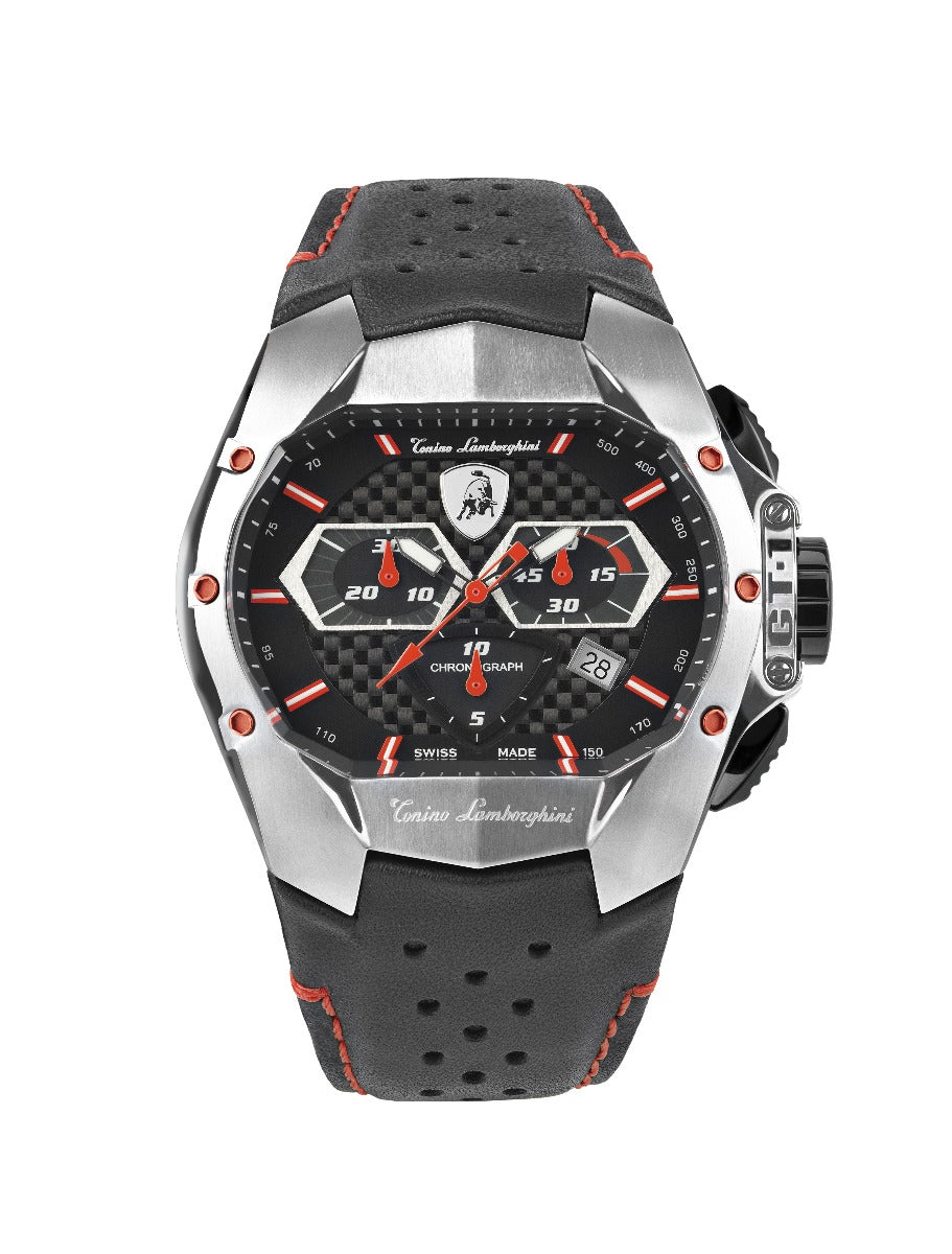 Tonino Lamborghini GT1 Men's Watch with Black Leather Strap T9GA-SS