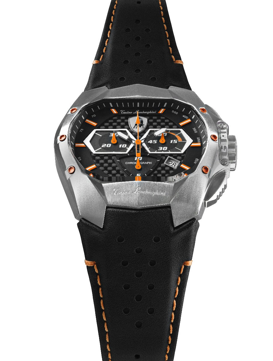 Awr Dynion Tonino Lamborghini GT1 gyda Strap Lledr Du T9GB-SS