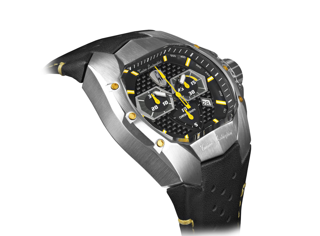 Tonino Lamborghini GT1 Men's Watch with Black Leather Strap T9GE-SS