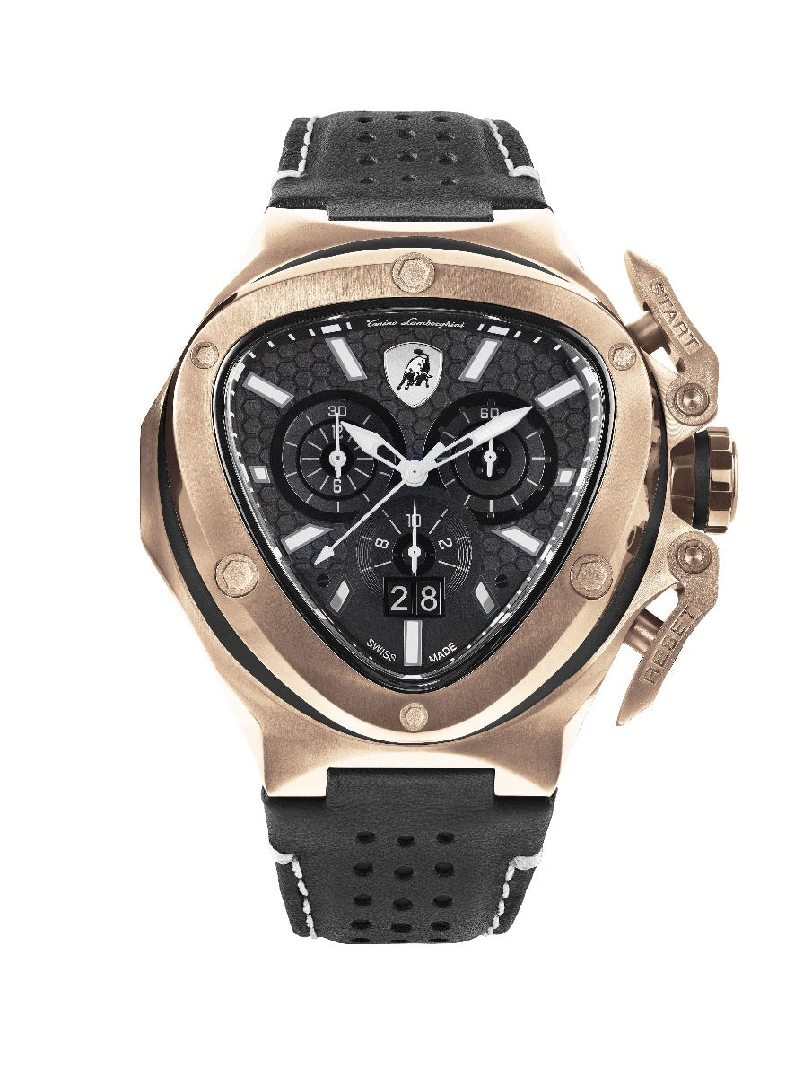 Gwylio Dynion Tonino Lamborghini Spyder X gyda Strap Lledr Du T9XD-RG