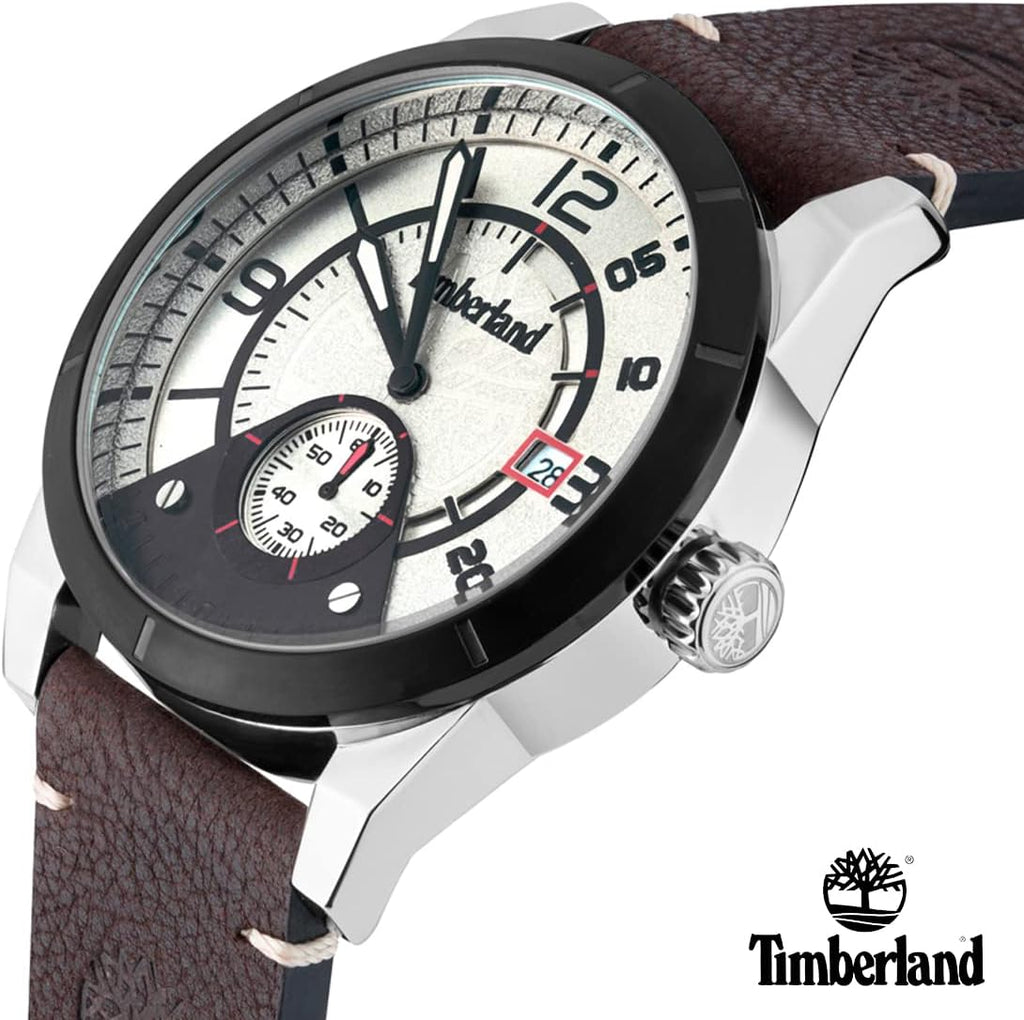 Timberland Mens Watch with Silver Dial and Brown Leather Strap TDWGB2090202