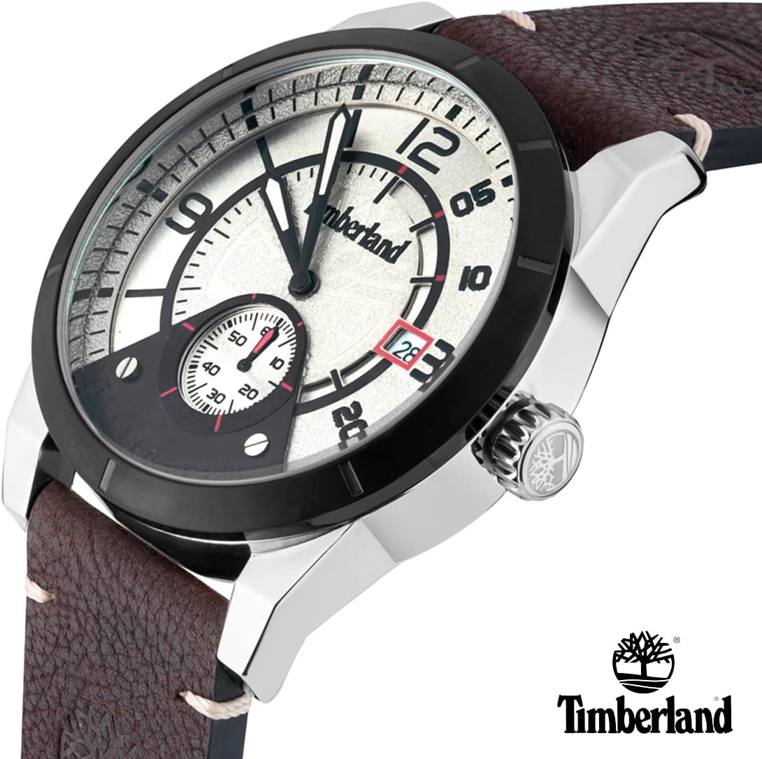Timberland Mens Watch with Silver Dial and Brown Leather Strap TDWGB2090202