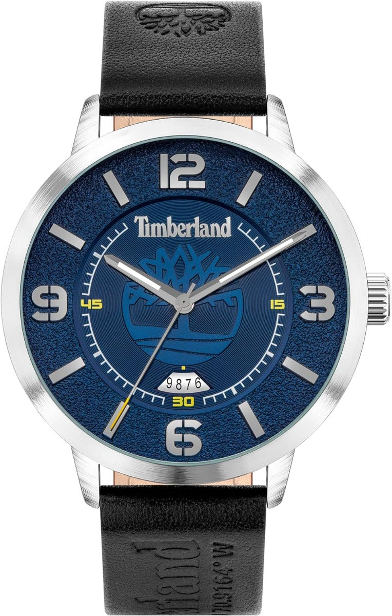 Clocwaith Dynion Timberland Greycourt gyda Deial Glas a Strap Lledr Du TDWGB2091001