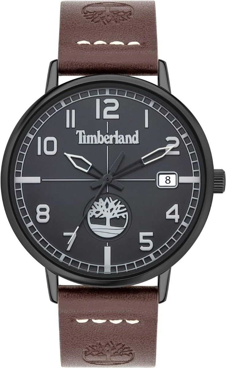 Cloc Dynion Timberland gyda Deial Du a Strap Lledr Brown TDWGB2091602