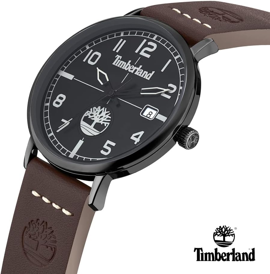 Timberland Mens Watch with Black Dial and Brown Leather Strap TDWGB2091602