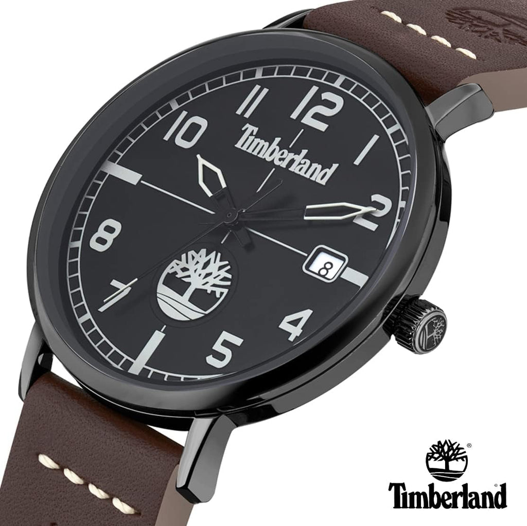Timberland Mens Watch with Black Dial and Brown Leather Strap TDWGB2091602
