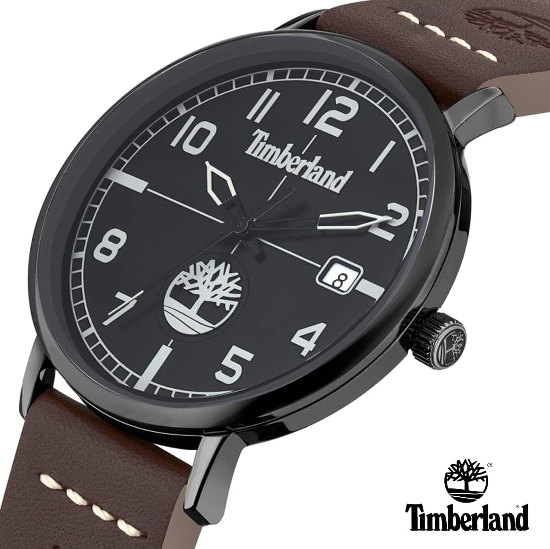 Timberland Mens Watch with Black Dial and Brown Leather Strap TDWGB2091602