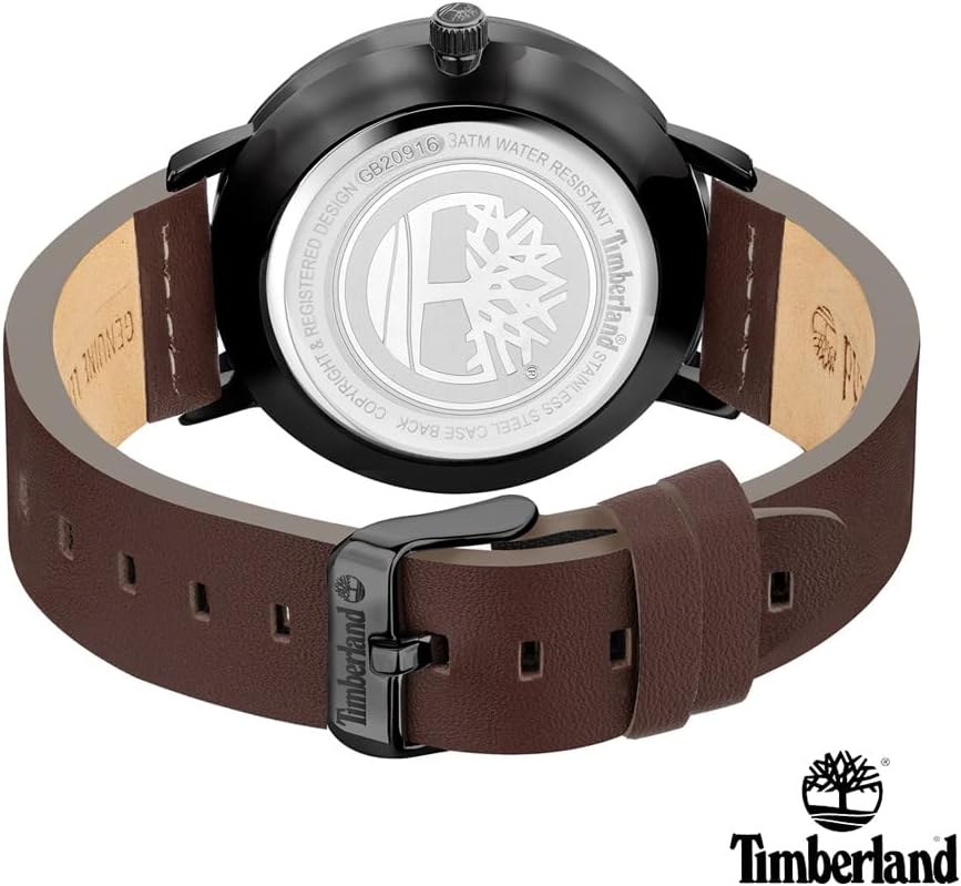 Timberland Mens Watch with Black Dial and Brown Leather Strap TDWGB2091602