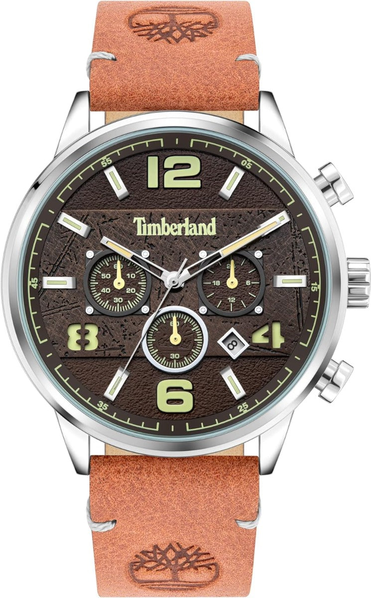 Clocsen Dynion Timberland gyda Deial Brown a Strap Ledr Tan TDWGC2091201