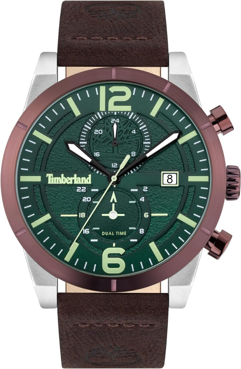 Timberland Sandisfield Mens Watch with Green Dial and Brown Leather Strap TDWGF2090101