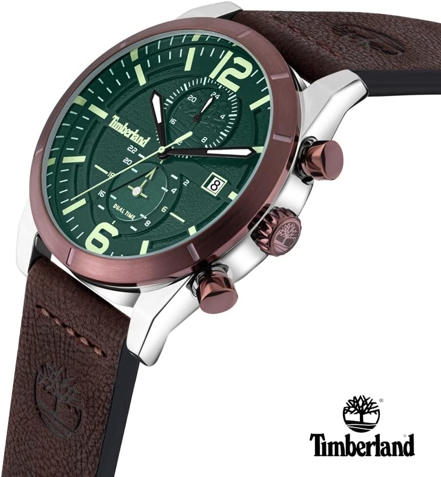 Timberland Sandisfield Mens Watch with Green Dial and Brown Leather Strap TDWGF2090101