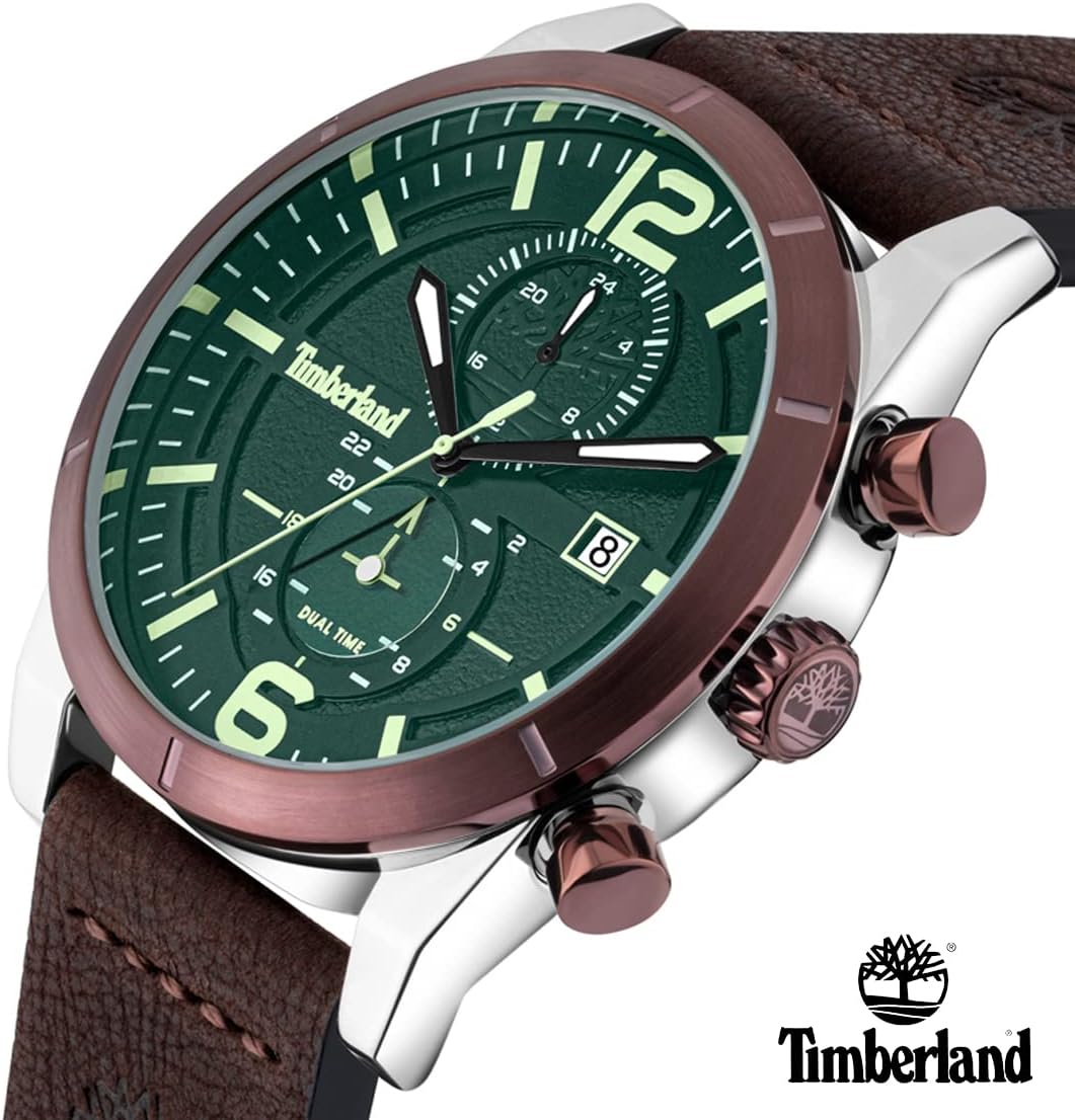 Timberland Sandisfield Mens Watch with Green Dial and Brown Leather Strap TDWGF2090101