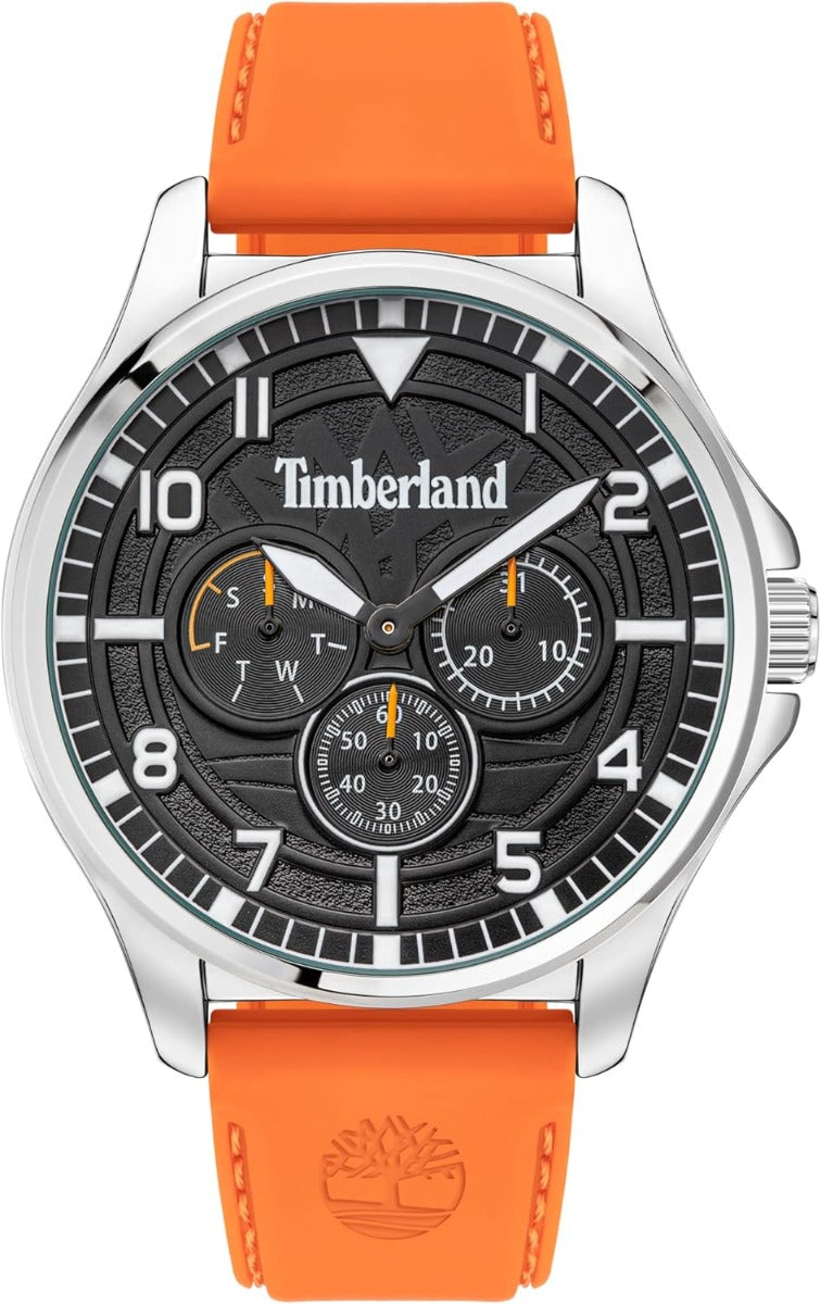 Clocsen Gwrywaidd Timberland Brainard gyda Deial Du a Strap Silicone Oren TDWGQ2092002