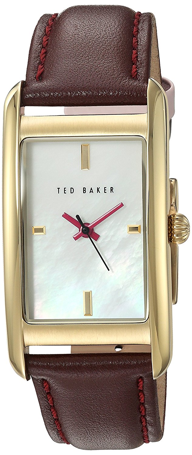 Ted Baker Ladies Gold Plated Burgundy Strap Watch TE10030753