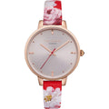 Ted Baker Ladies Watch with Red Floral Strap & Silver Dial TE50005011