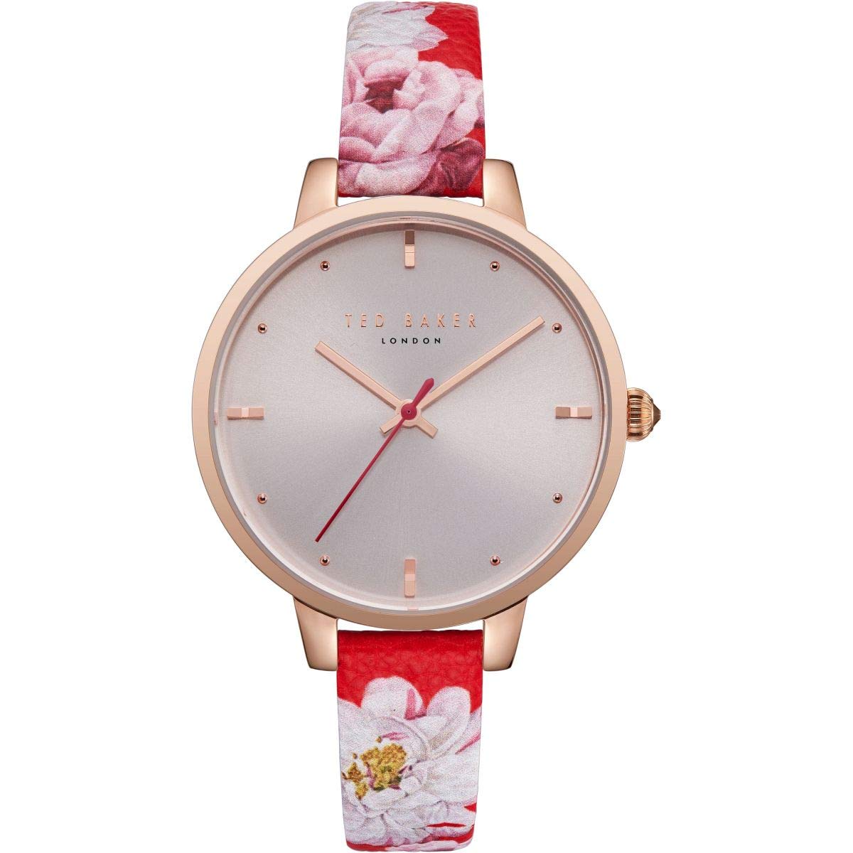 Gwylfa Ferched Ted Baker gyda Strap Blodeuog Coch ac Wyneb Arian TE50005011
