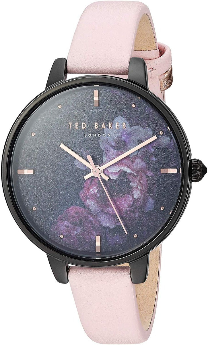 Ted Baker Watch Analog i Fenywod gyda Deial Blodeuog Du a Strap Pinc TE50005020