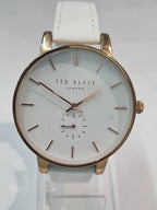 Gwylio i Fenywod Ted Baker gyda Deial Gwyn a Strap Gwyn TE50310003 **Wedi'i Adnewyddu**