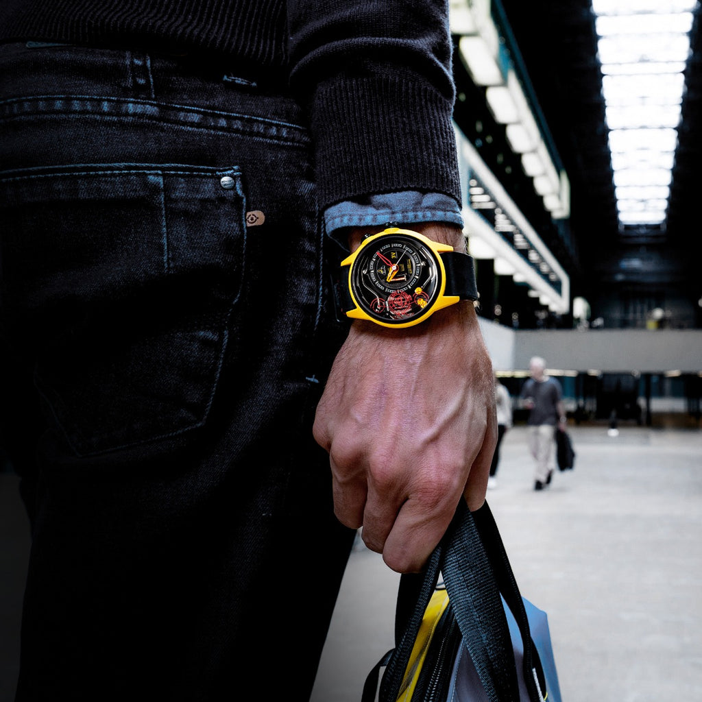 The Electricianz Nylon THE AMMETER Gwylio Dynion gyda Strap Lledr Du ZZ-A1A/01