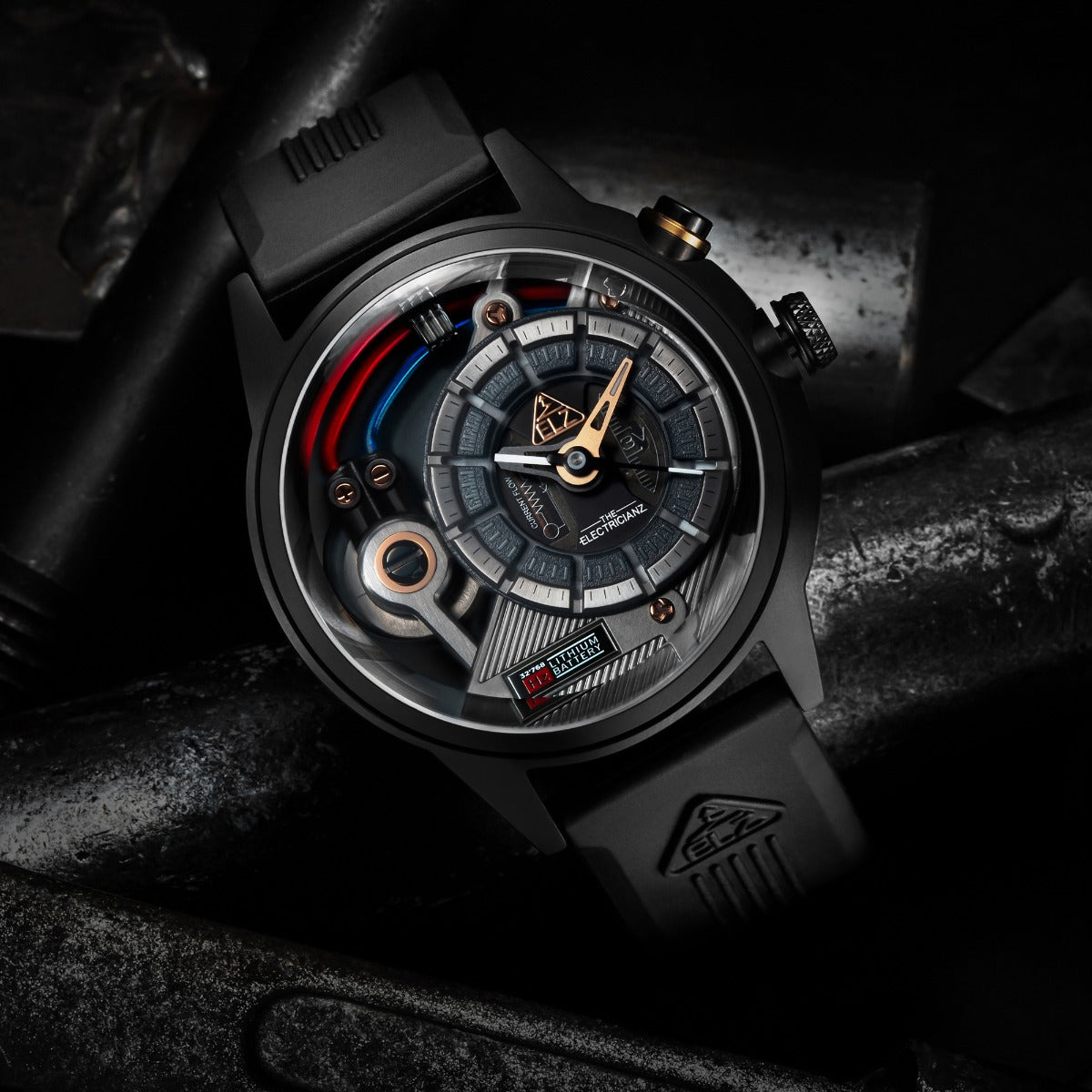 The Electricianz SteelZ DARK Z Mens Watch with Black Rubber Strap ZZ-A3C/05