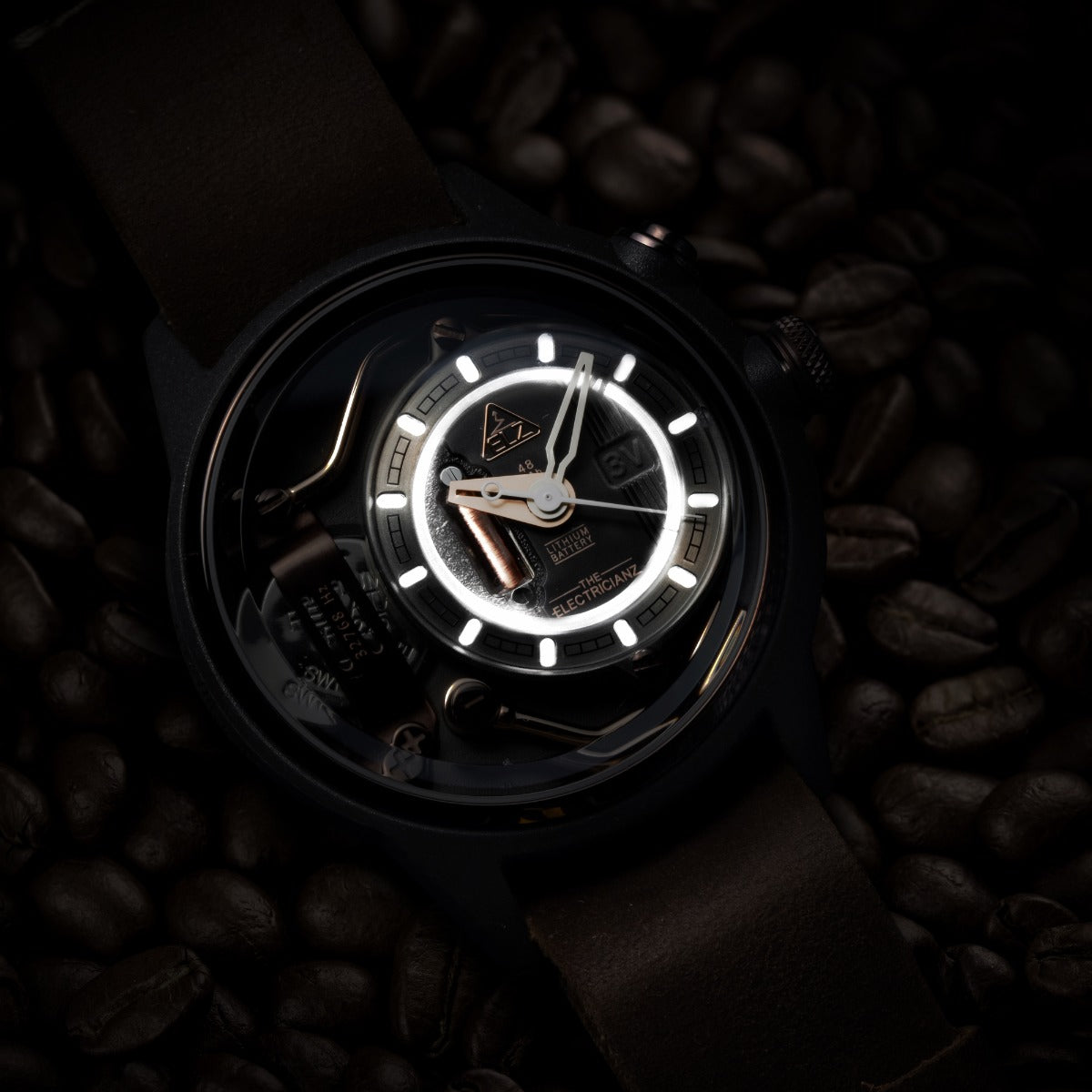 The Electricianz Nylon The Mokaz Mens Watch with Brown Leather Strap ZZ-A1C/02