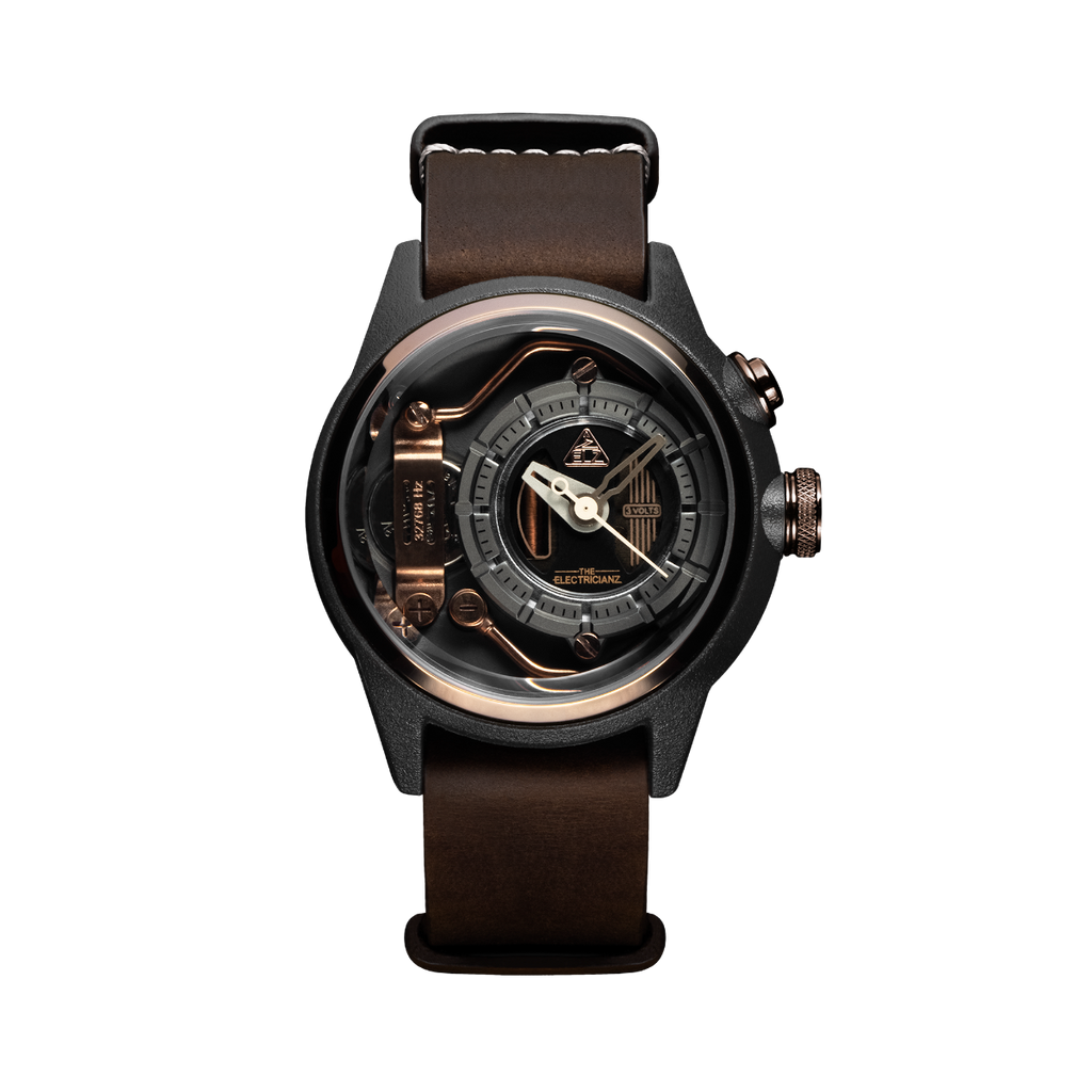 The Electricianz Nylon The Mokaz 42mm Mens Watch with Brown Leather Strap ZZ-A1C/05