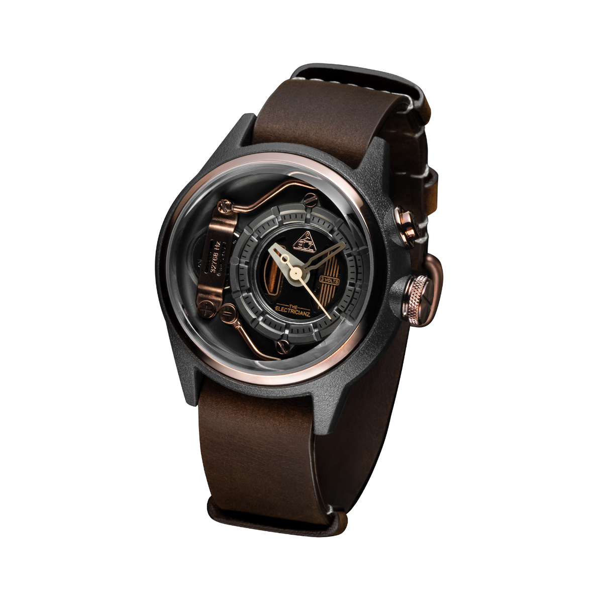 The Electricianz Nylon The Mokaz 42mm Mens Watch with Brown Leather Strap ZZ-A1C/05